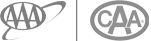 The image shows the logos of AAA with an orbiting ring and CAA inside a circle, both in gray.