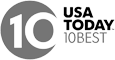 The image displays the "USA Today 10Best" logo, featuring a "10" within a circle and the text "USA TODAY 10BEST" to the right.