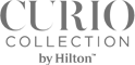 The image displays the logo for "Curio Collection by Hilton."