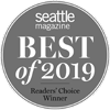 A circular seal that reads "Seattle Magazine Best of 2019 Readers' Choice Winner."